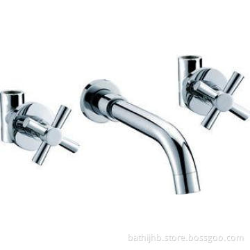 Ceramic Cartridge Wall Mount Bathroom Sink Faucet with Two
